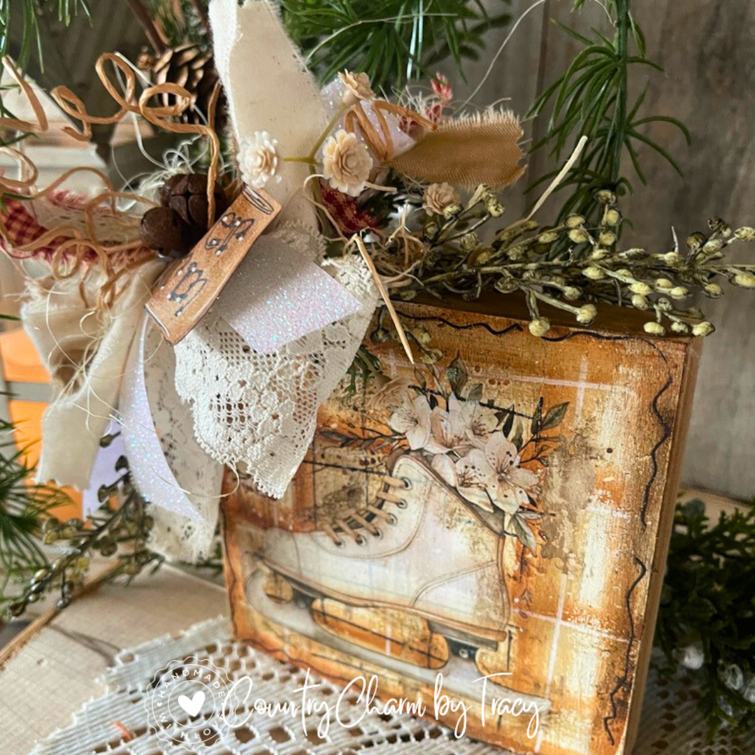 ❄️ Rustic Winter Ice Skate Décor Block – 5x5”