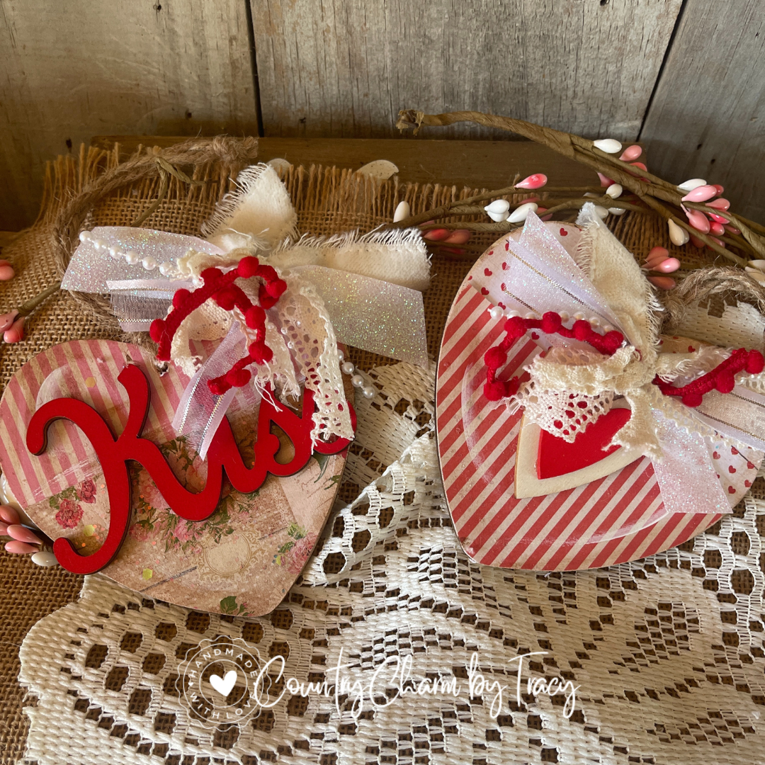 SET OF 4 – Red & Cream Heart Ornaments or Bowl Fillers
