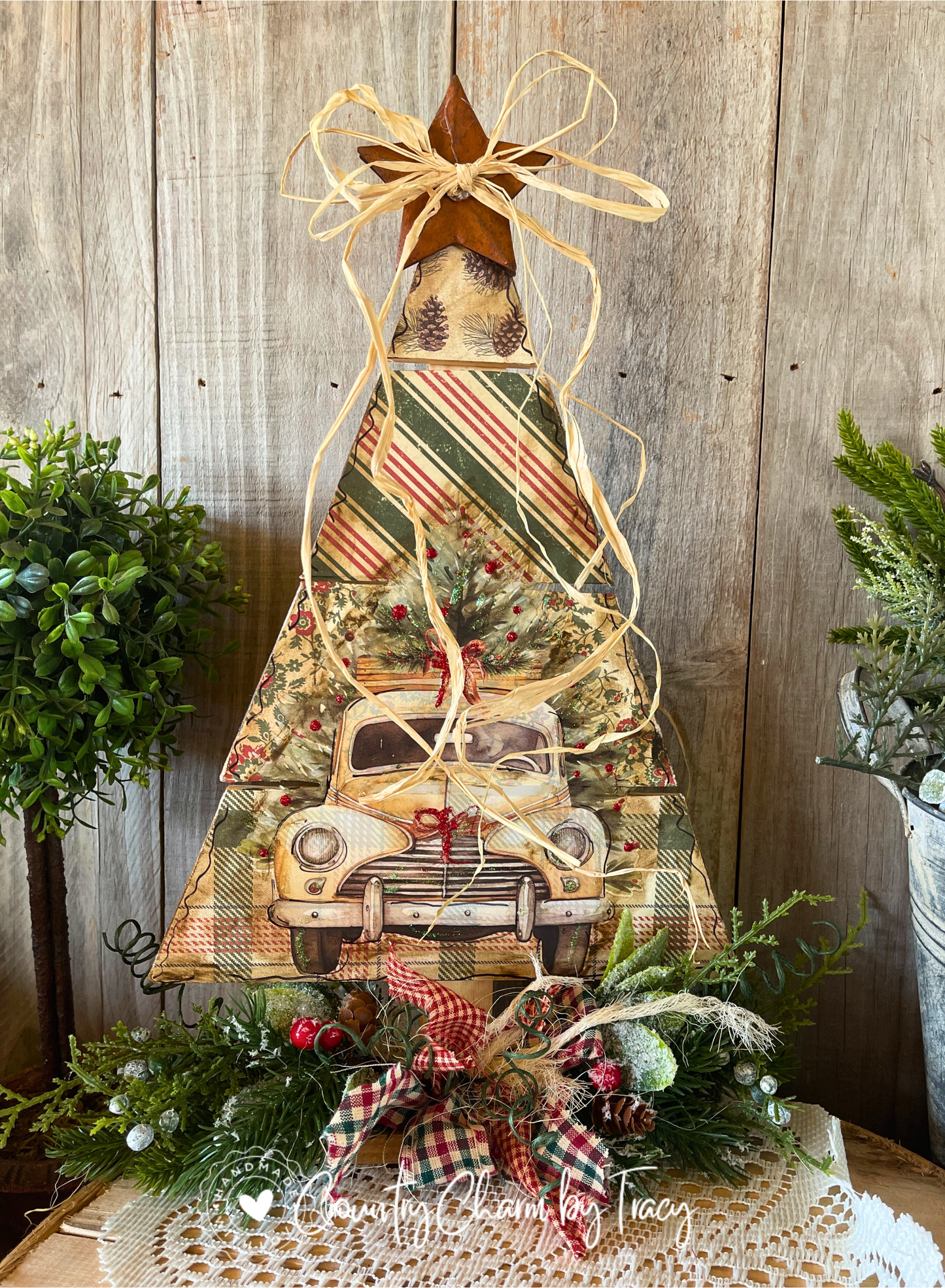 Rustic Wood Tree with Vintage Christmas Truck