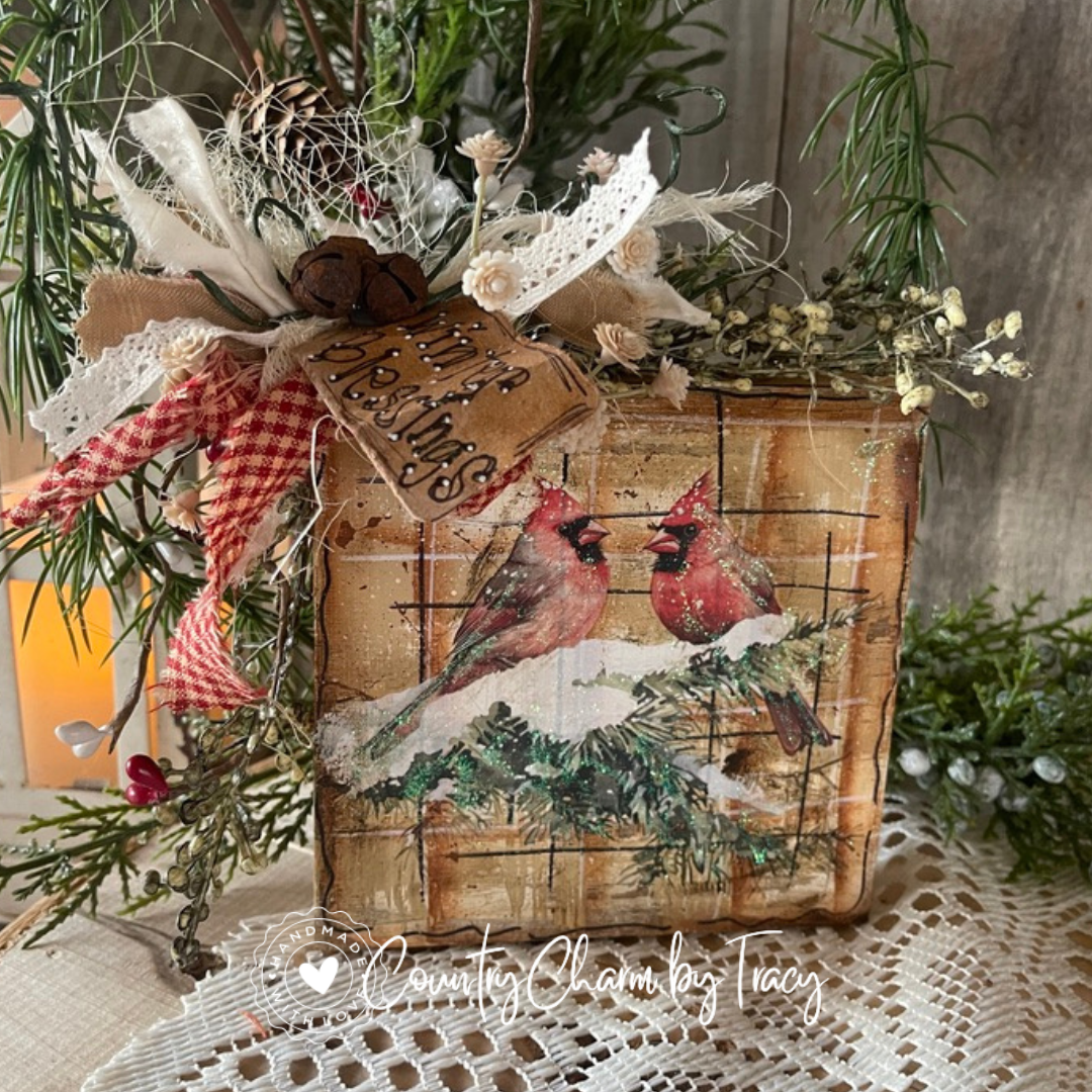 Winter Blessings Cardinal Decor Block – 5x5”