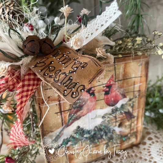 Winter Blessings Cardinal Decor Block – 5x5”